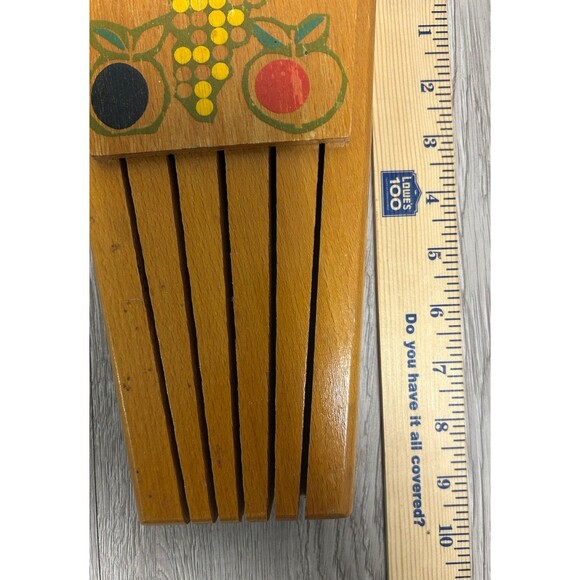Vintage Knife Holder Wooden Farmhouse Cottage 5 Slot Hand Painted Fruit Design - Picture 8 of 9